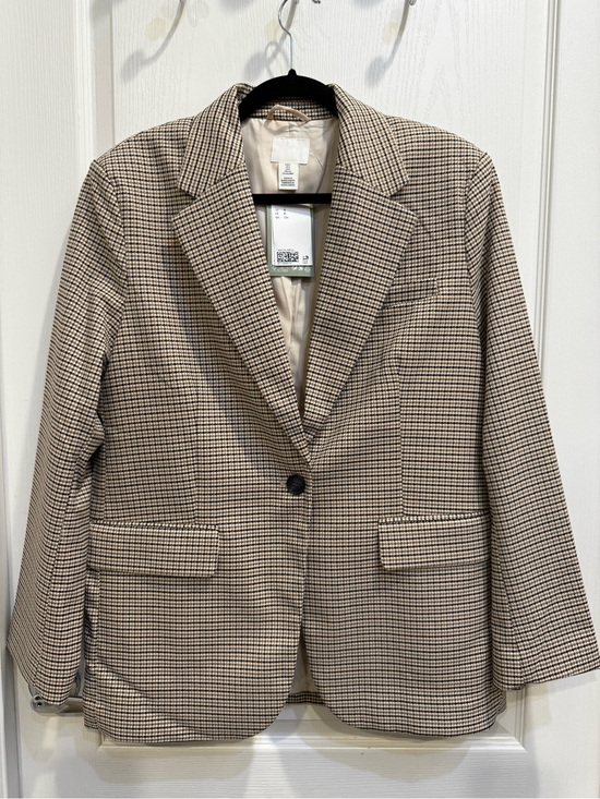 H&M Jackets & Blazers - H&M Oversized Houndstooth Blazer Beige Black Size Small NWT